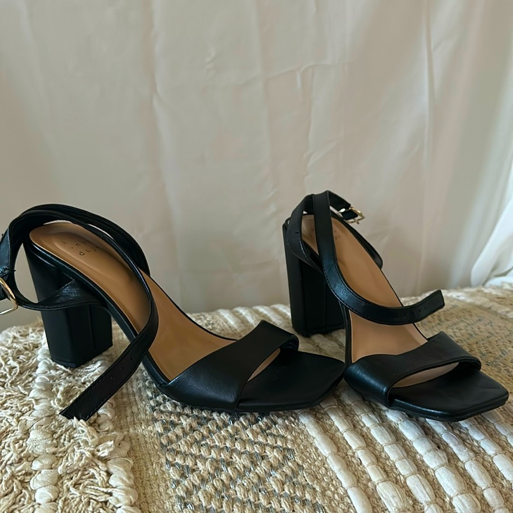 A New Day black leather sandal with ankle strap